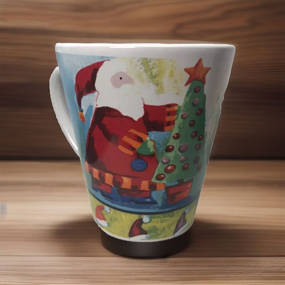Stoneware Christmas Mug Snowman Santa Claus Coffee Cup Holiday Tree Tapered